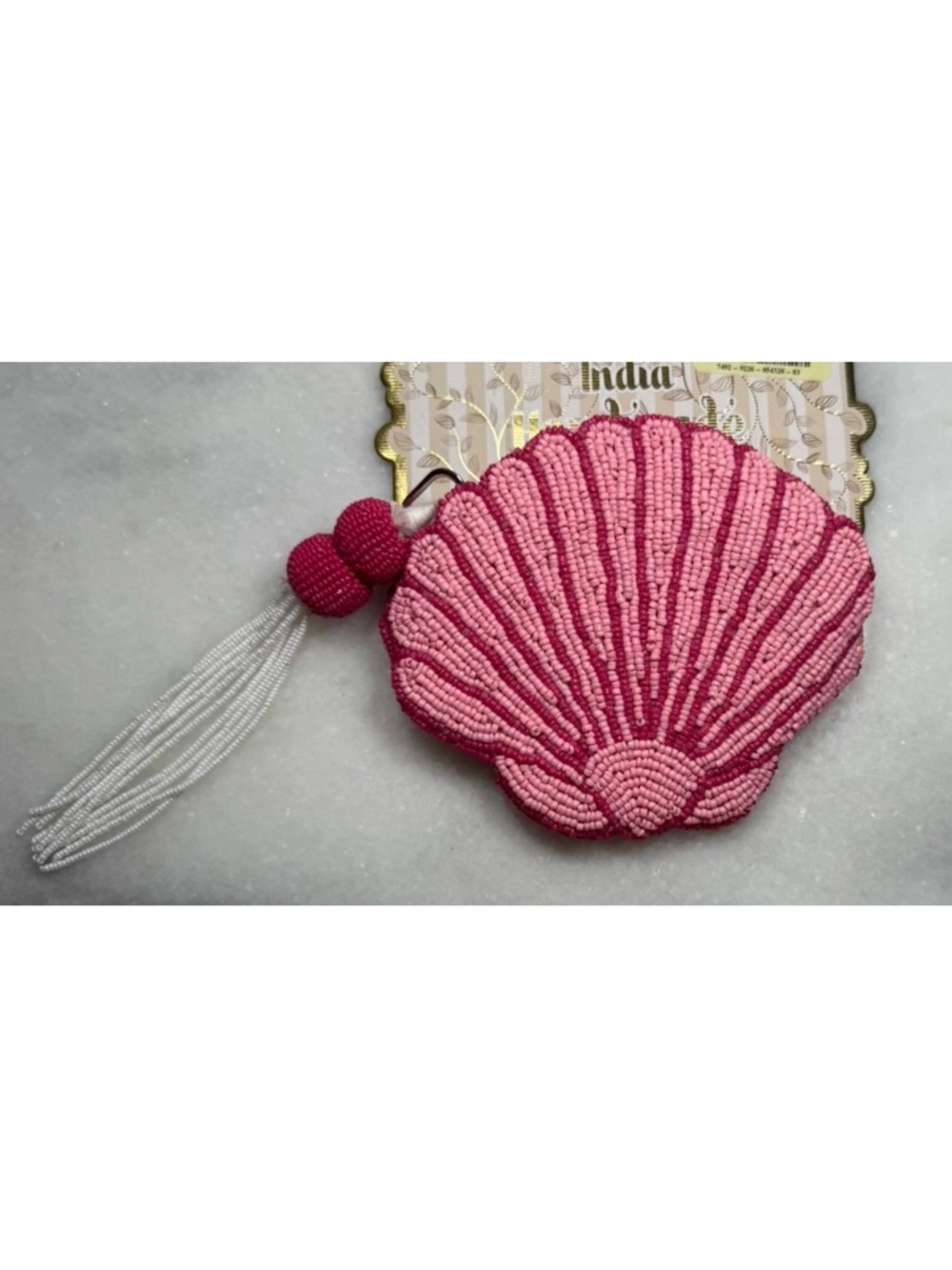 Viral Handcrafted Made In India Beaded Pink Shell Shaped Zipper Travel Pouch